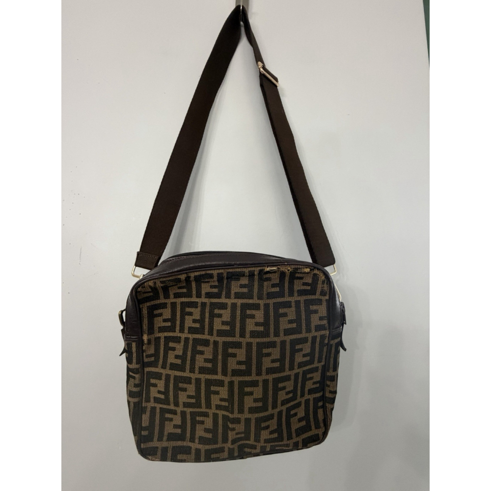 Vintage Fendi Brown Logo Canvas And Leather Nylon Strap Designer Shoulder Bag - Picture 6 of 16